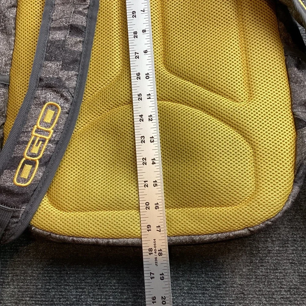 OGIO Backpack Grey Black Striped Yellow Accents School Travel Bag